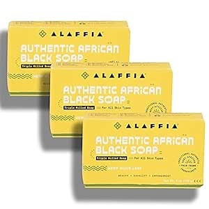 Alaffia Authentic African Black Soap Triple Milled, Long-Lasting and Ultra-Moisturizing Soap Bar, Hemp Olive Leaf 5 Oz (Pack of 3)