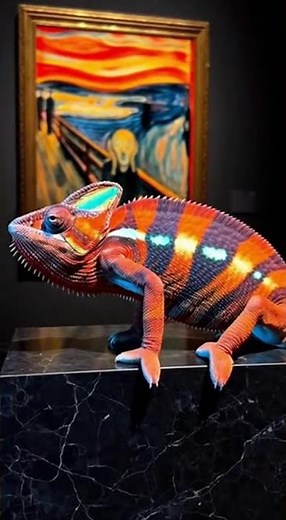 CHAMELEON MIMICS "THE SCREAM" PAINTING! 🦎🎨