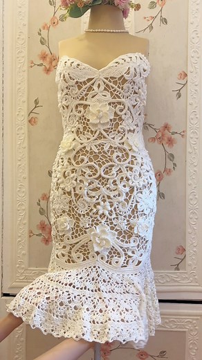 4.8M views · 194K reactions | I made a crochet wedding dress using the Irish lace crochet technique. This is one of the most detailed crochet dresses I have made so far, as it is my first time using the Irish lace technique. I am glad to be able to wear this dress on my special day. It took me 144 hours to complete the dress, and I made several revisions. I even had to redo the train section of the dress to make it more comfortable to move around in.  | Crafter’s Muse by Aly | Facebook