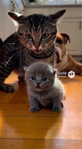 Mama Cat vs. Big Bulldog: Tiny Baby, Huge Respect 🐱🐶