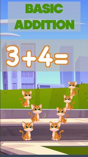 Basic Addition for Kids. 3+4=? . Kindergarten & 1st Grade Math Learning