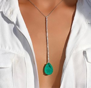 Majesty Natural Glowing Neon Green Colombian Emerald Drop Necklace, Emerald and Diamond Lariat Y Necklace, Luxury Stunning Necklace, 925 SS - Etsy