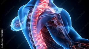 Human Anatomy Sciatic Nerve Spine highlighted in a glowing with detailed render.