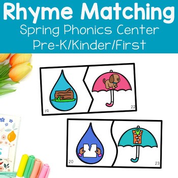 Spring Rhyming Activity Matching Puzzles Pre-K TK Preschool Kinder Center