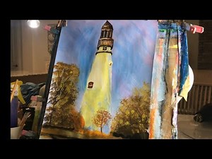 How To Paint A Lighthouse by Joni Young Art follow along acrylic painting tutorial for beginners