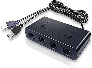 FIOTOK Gamecube Controller Adapter Compatible with Nintendo Switch/WII U/PC/Super Smash Bros Switch Controller Adapter with 4 Port and Support Home/Turbo Features