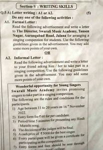 Section-V : WRITING SKILLSQ. 5 A) Letter writing : A1 or A2.(... | Filo