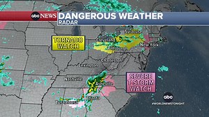 From damaging hail in the Midwest, to severe storms sweeping into the East, including possible tornadoes. Somara Theodore has the forecast. https://trib.al/FyvwhrXV | ABC World News Tonight with David Muir