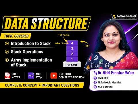 B.Tech 2nd Year Data Structures stack intro & array implementation I By Dr. Nidhi Parashar Ma'am