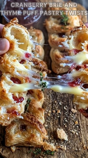 Puff pastry sliced and spread with cranberry sauce, brie, and fresh thyme. Twist, brush with egg, and bake at 400°F for 20 minutes until golden, flaky, and melty inside. Sweet, savory, and buttery the perfect festive bite in every twist! 🥐 Ingredients ➤ 1 sheet puff pastry (about 250g), thawed ➤ 120g (4 oz) brie cheese, sliced ➤ ⅓ cup cranberry sauce (smooth or whole berry) ➤ 1 tsp fresh thyme leaves ➤ 1 egg, beaten (for egg wash) FULLL Recipe in First Cօʍʍеոτ 👇👇 | Nessy Recipes