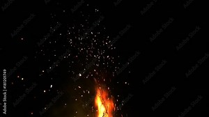 Pretty bonfire background with real flames and hot flying embers