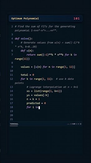Project Euler #101: Optimum Polynomial | Python #coding #python #programming