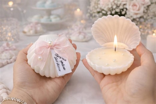 Personalized Seashell Candle Favor | Baby Shower Gift | Oyster Shaped Candle Keepsake | Engagement Favor - Etsy