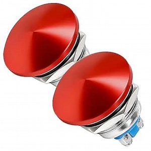 Taiss 2PCS 19mm Mushroom Head Momentary Push Button Switch SPST 1NO IP65 Waterproof Metal Push Button Start Switch ON Off 5A DC 12V 24V 36V AC 110V 250V