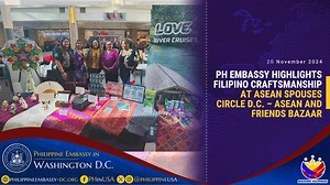 [LOOK] PH EMBASSY HIGHLIGHTS FILIPINO CRAFTSMANSHIP AT ASEAN SPOUSES CIRCLE D.C. – ASEAN AND FRIENDS BAZAAR The ASEAN Spouses Circle of Washington, D.C. (ASC-DC) and the Asian American Chamber of Commerce (AACC) hosted the ASEAN and Friends Bazaar on 16 November 2024 at the Fashion Centre at Pentagon City. The ASC-DC, under the leadership of Vietnam, presented a rich tapestry of products, cultural displays, and performances from Brunei, Indonesia, Kazakhstan, Laos, Malaysia, Myanmar, the Philipp