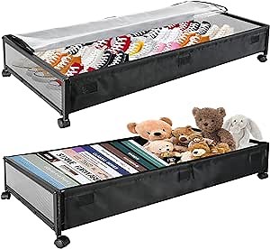 Extra Large Under Bed Storage With Wheels, 35" Rolling Under Bed Storage, Metal Underbed Storage Containers With Lid, 2Pack