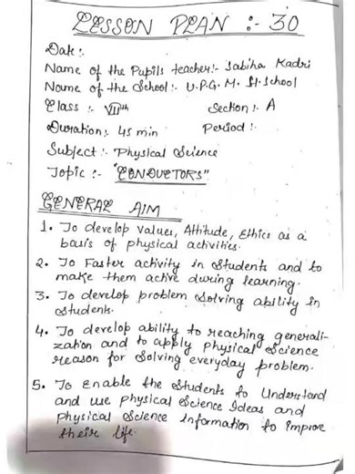 B.Ed Physical Science Lesson Plan 30 | lesson plan topic Conductors 🪙 class 7 #lessonplanforbed