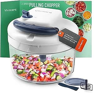 Vivaant Manual Food Processor - 5 Cup (1.2L) Capacity Hand Pull String Garlic Chopper, Manual Food Chopper with Pull Functionality, Pull Chopper and Vegetable Cutter for Effortless Cooking