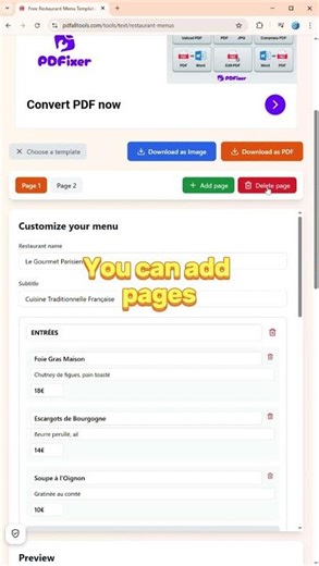 Online Restaurant Menu Template Generator