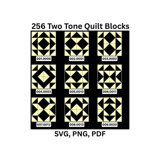 256 Two Tone Quilt Blocks 4x4 | SVG, PNG, PDF, Tiled, Mirrored, Rotated, With Contact Sheets. - Etsy