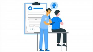 Download Male Doctor Checking Patient Body with Stethoscope 2D Cartoon Animation for free