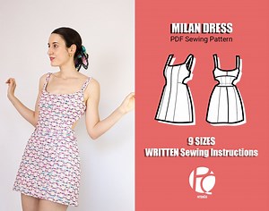 Mini Summer Dress Sewing Pattern | Back-open Dress | Chic Strap Dress | A-line Dress Pattern for Women | 9 SIZES | PDF Sewing Pattern - Etsy