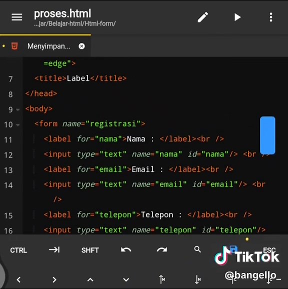 📄Deskripsi: Proses input dalam HTML ada dua, yaitu menggunakan atribut method pada tag , yang di dalamnya terdapat dua nilai yaitu get dan post. • get: mengirim data lewat URL. • post: mengirim data lewat body (tidak terlihat di URL). A. Method GET GET adalah metode pengiriman data dari form ke server melalui URL. Data akan terlihat langsung di alamat URL setelah tanda tanya ?. Proses: 1. Pengguna mengisi form. 2. Setelah klik tombol submit, data dikirim ke server sebagai parameter URL. 3. Cont