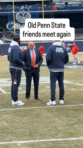 Former Penn State and current Clemson defensive coordinator, Tom Allen greets Nittany Lion defensive line coach Deion Barnes before the Pinstripe Bowl. Allen | Penn State Football on PennLive