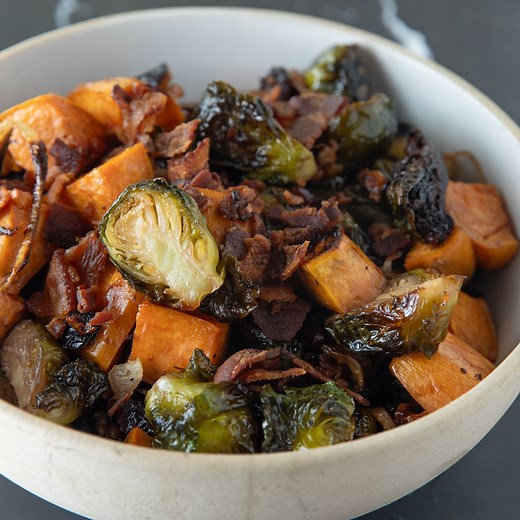 Maple Roasted Brussels Sprouts and Sweet Potatoes