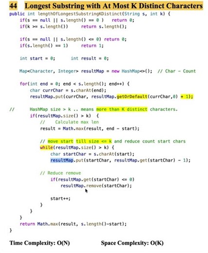 44 Longest Substring K Distinct Characters
