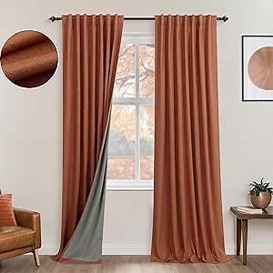 KOUFALL Terracotta Rustic Boho Blackout Curtains 84 Inch Long for Bedroom,Linen Farmhouse Rust Colored Black Out Drapes for Living Room 2 Panels Set