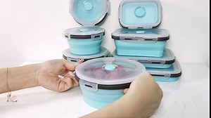 GEMLORD 10 Pieces Collapsible Food Storage Containers Foldable Silicone Lunch Containers with Airtight Lids, 5 Pcs Rectangle and 5 Pcs Round Food Bowls for Kitchen Microwave Freezer Dishwasher Safe