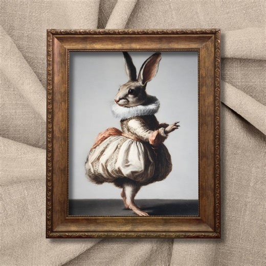 Vintage Rabbit Art, Folk Art Digital Poster, Folk Style Animal Painting, Printable Wall Art, Cottagecore Decor - Etsy