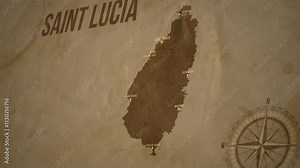 Vintage Map of SAINT LUCIA with states Borders and Major Cities Positions