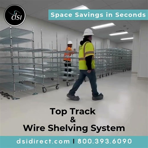 Hospital Shelving: DSI's wire shelving combined with a top track system #wireshelving