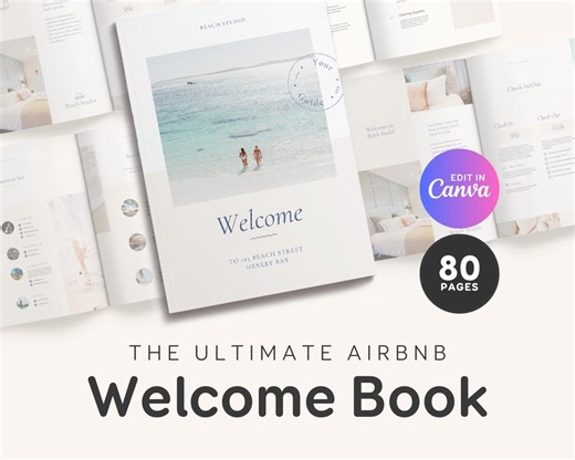 Beach Airbnb Rental Welcome Book Template | Modern Airbnb Guidebook Vrbo House Manual, Printable Airbnb House Rental Guide Book Editable BC1 - Etsy