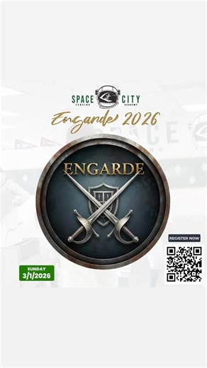 🚨 Get ready for Engarde 2026! 🚨 Join us on Sunday 3/1/2026 for an exciting local club tournament hosted by Space City Fencing Academy 🗡️💥 Compete, have fun, and fence with the best in the area! 📍Space City - Houston Location 🗓️ March 1st, 2026 ✨ Don’t miss out on the action — scan the QR or use the link below to sign up! 🔗 Register now: https://www.askfred.net/tournaments/be3fdffd-3fc1-499b-8221-2f0c262e4367/preregistrations • • • • #fencing #fencinglife #fencingposts #pearland #houstontx
