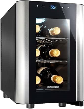 Wine Enthusiast 6-Bottle Countertop Wine Cooler – Compact Mini Fridge for Kitchen or Bedroom with 3 Shelves, Energy-Efficient Cooling, Adjustable Digital Temperature Control