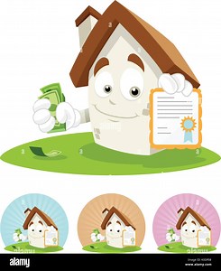 House cartoon character  illustration holding certificate and bundle of money Stock Vector Image & Art - Alamy