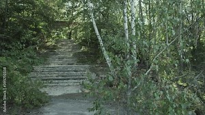 Steps up to derelict Pripyat Cafe in Chernobyl.