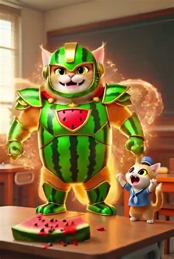 Cute Cat Eats Watermelon and Turns Into a Superhero 🍉🐱 #cat #gatinho #fofo #funnycat #transformation