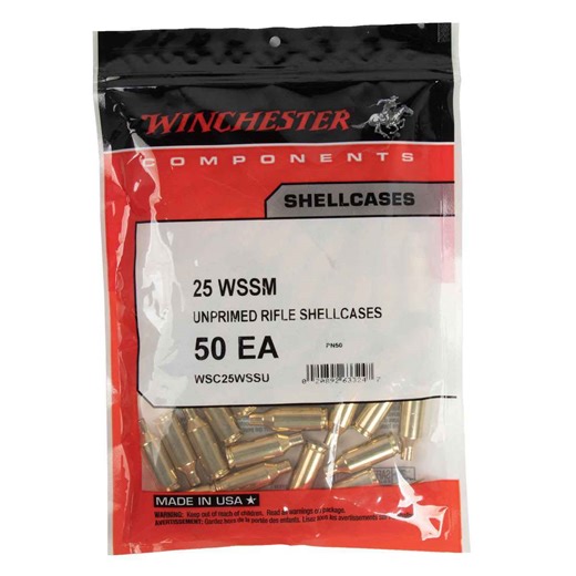 Winchester Unprimed 25 WSSM (Winchester Super Short Mag) Rifle Reloading Brass - 50 Count - AMMOBYTHEBULK