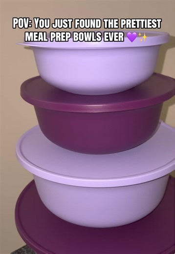 Tupperware Aloha Bowls Set of 4 in lilac & purple 💜 Perfect for snacks, meal prep, leftovers, and on-the-go lunches. Lightweight, stackable, and SO cute in your kitchen. #tupperware #alohabowls #kitchenfinds
