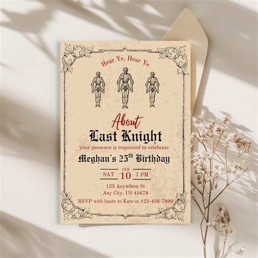 About Last Knight Invitation, Birthday Party, Renaissance Theme, Medieval Middle Ages Birthday Invite, Editable Download, Printable Template - Etsy