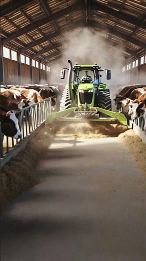 Next-Level Farming Technology: Tractor Feeding Cows Efficiently