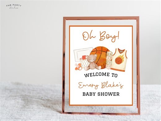 Basketball Baby Shower Welcome Sign | Oh Boy Sports Party Printable | Editable Digital Template - Etsy