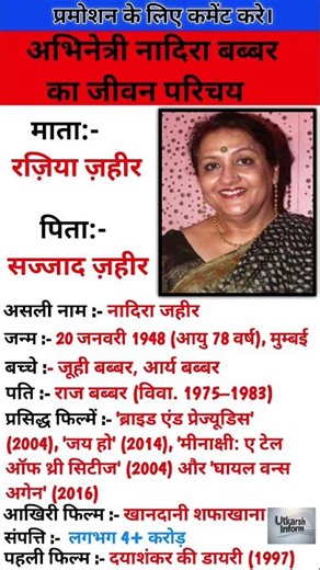 अभिनेत्री नादिरा बब्बर का जीवन परिचय