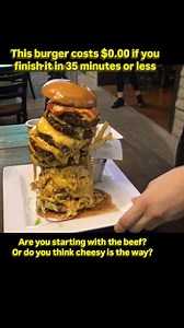 There are a whole series of challenge burgers at Cold Beers & Cheeseburgersin Phoenix, Arizona. If you break the record, you get a free meal and possibly a gift card or a T-shirt. Could you put down a 9 Patty cheeseburger in 35 minutes or less? #burgers #phoenix #foodchallenge #eatlocal #freefood #foodchallenge #foodies #bigback #localeats #localfood #mondayvibes #throwback #carbs #cheatmeal #classics #meatlover #carnivore #atkinsdiet #wildtimes #trysomethingnew | Freak Eating