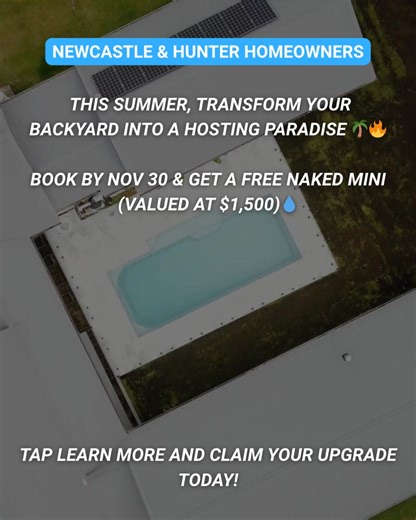 Book your Harvest Pool install before 30th November and we’ll upgrade you with a FREE Naked Mini Freshwater System (valued at $1,500). Imagine your backyard alive with BBQs, kids diving in, and long nights that start with a swim under the stars. Now imagine all that without the sting of chlorine or salt. That means: 💧 Crystal-clear freshwater swimming 💧 Gentle on skin, hair, and eyes 💧 Lower running costs easier upkeep Built right here in the Hunter Valley, backed by 30 years of expertise, yo