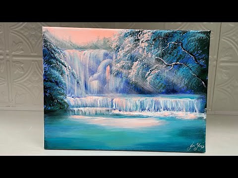 How To Paint WATERFALLS IN WINTER WITH SUN RAYS / acrylic painting tutorial